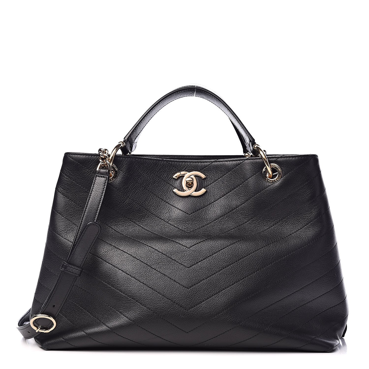 Chanel Calfskin Stitched Large Chevron Chic Shopping Bag Black 1 of 26