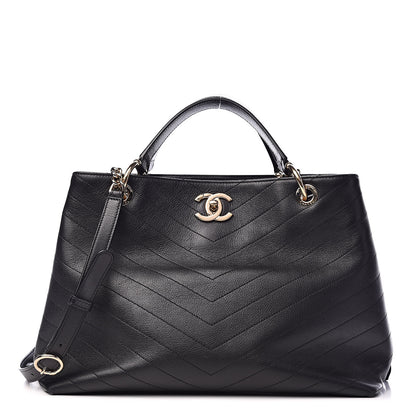 Chanel Calfskin Stitched Large Chevron Chic Shopping Bag Black 1 of 26