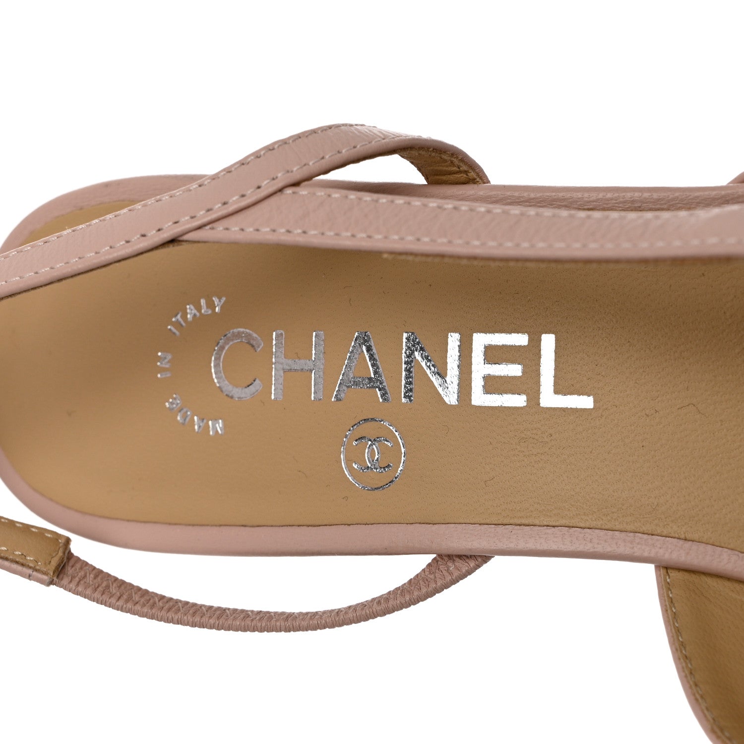 Chanel Goatskin Grosgrain Cap Toe CC Slingback Pumps 38.5 Beige Black 7 of 10
