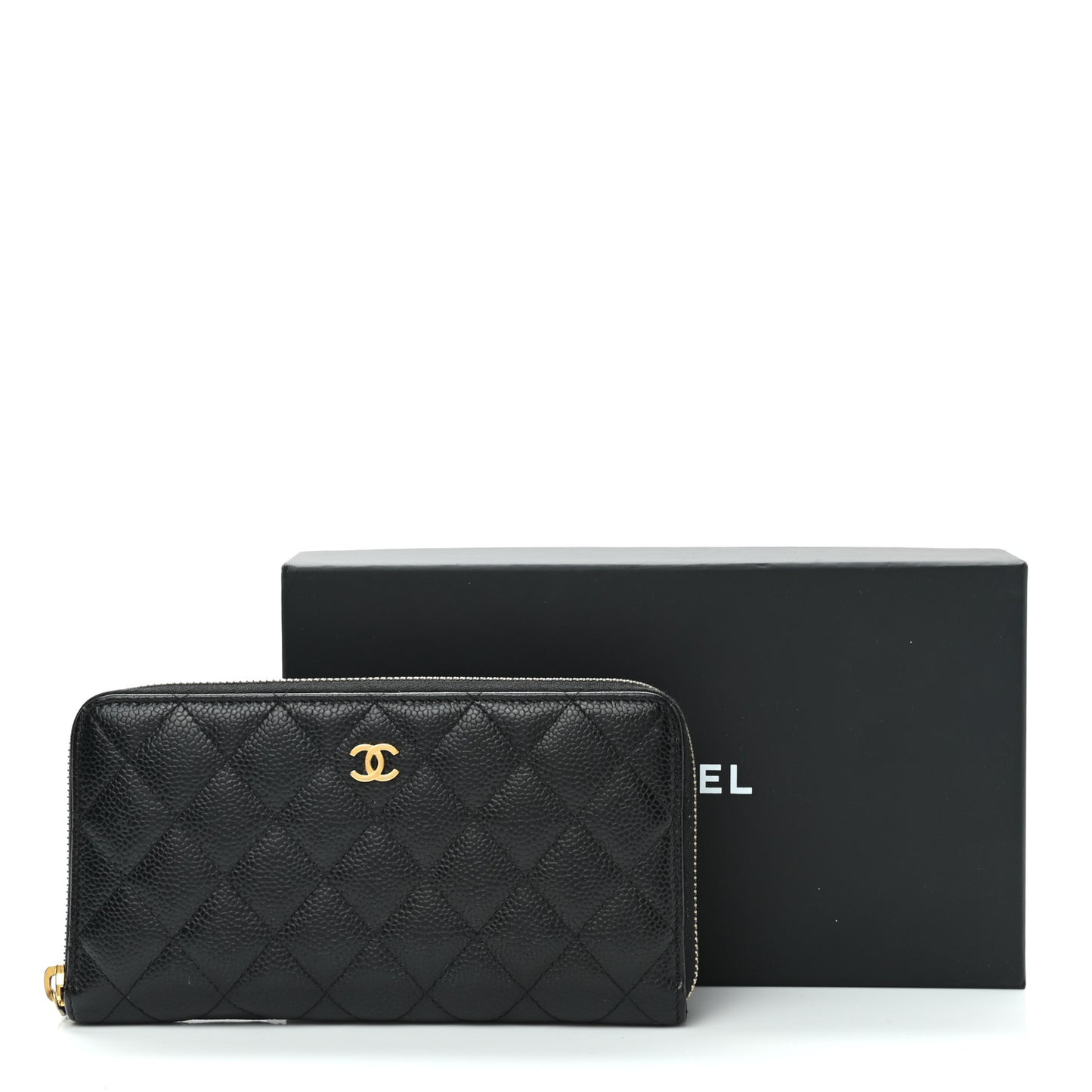 Caviar Quilted Large Gusset Zip Around Wallet Black