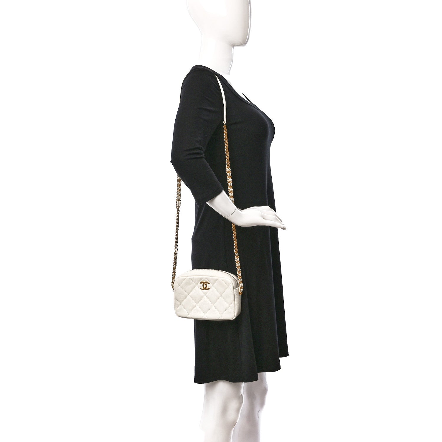 Chanel Shiny Caviar Quilted Chain Melody Camera Bag White 2 of 10