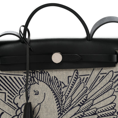 Hermes Vache Hunter Toile H Pegase Pop Herbag Zip Retourne 31 PM Bleu Indigo Ecru Black 9 of 12