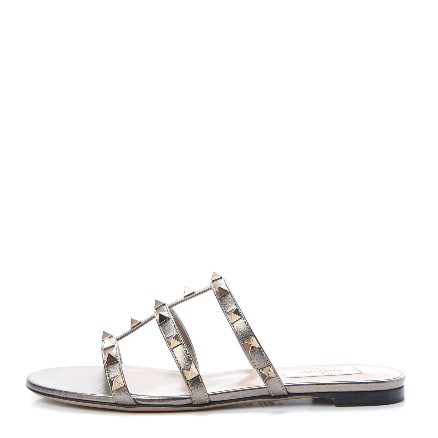 Metallic Nappa Rockstud Caged Flat Slide Sandals 36.5 Sasso