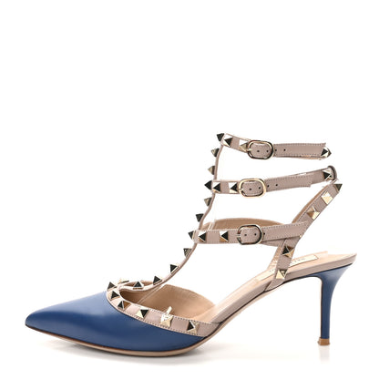 Valentino Garavani Calfskin Nappa Rockstud Ankle Strap 65mm Pumps 39 Indaco Poudre 1 of 11