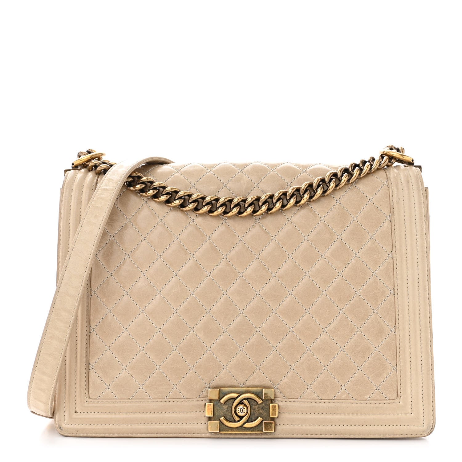 Chanel Glazed Calfskin Quilted Large Boy Flap Beige 1 of 19
