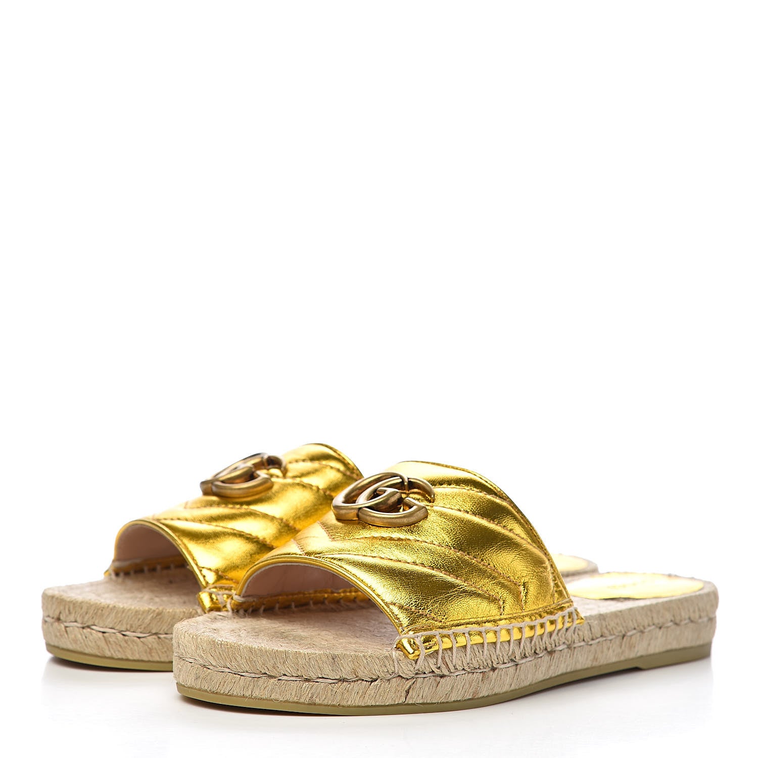 Gucci Metallic Nappa Matelasse GG Marmont Espadrille Slide Sandals 38.5 Oro 3 of 12
