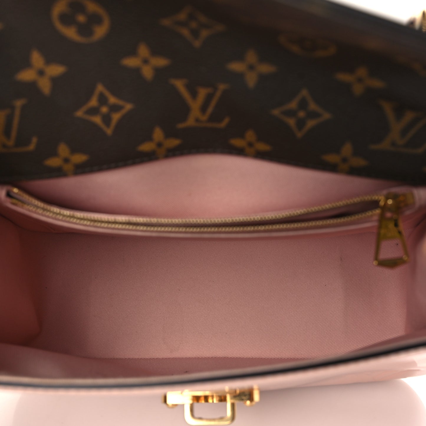 Patent Calfskin Monogram Cherrywood PM Rose Ballerine