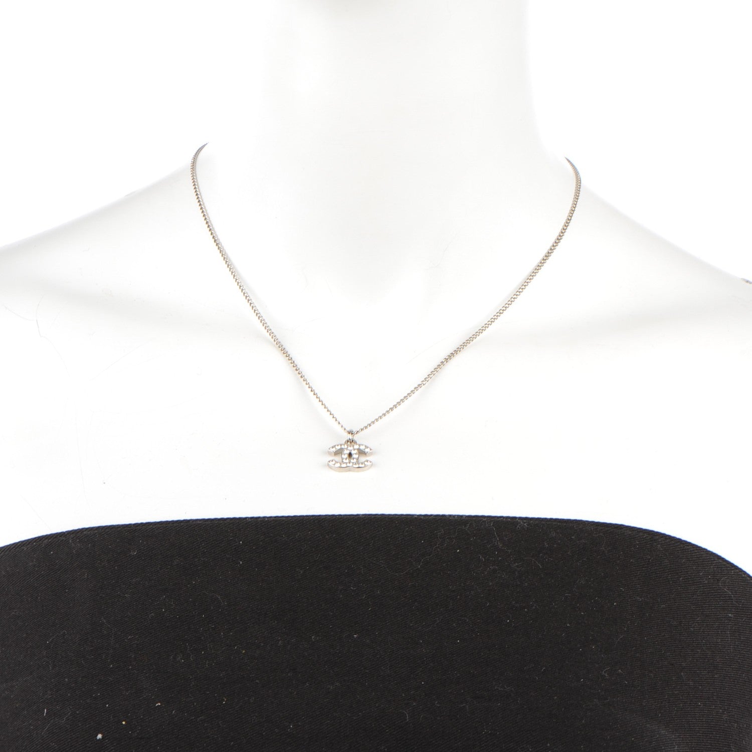 Chanel Crystal Timeless CC Necklace Silver 2 of 5