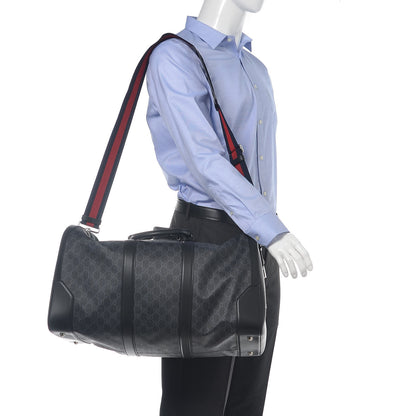 Gucci Soft GG Supreme Monogram Appia Calfskin Web Large Carry On Duffle Bag Black Grey 2 of 10