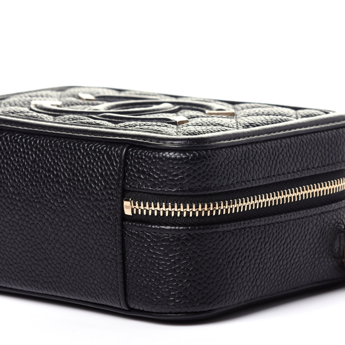 Caviar Quilted CC Filigree Vanity Clutch With Chain Black
