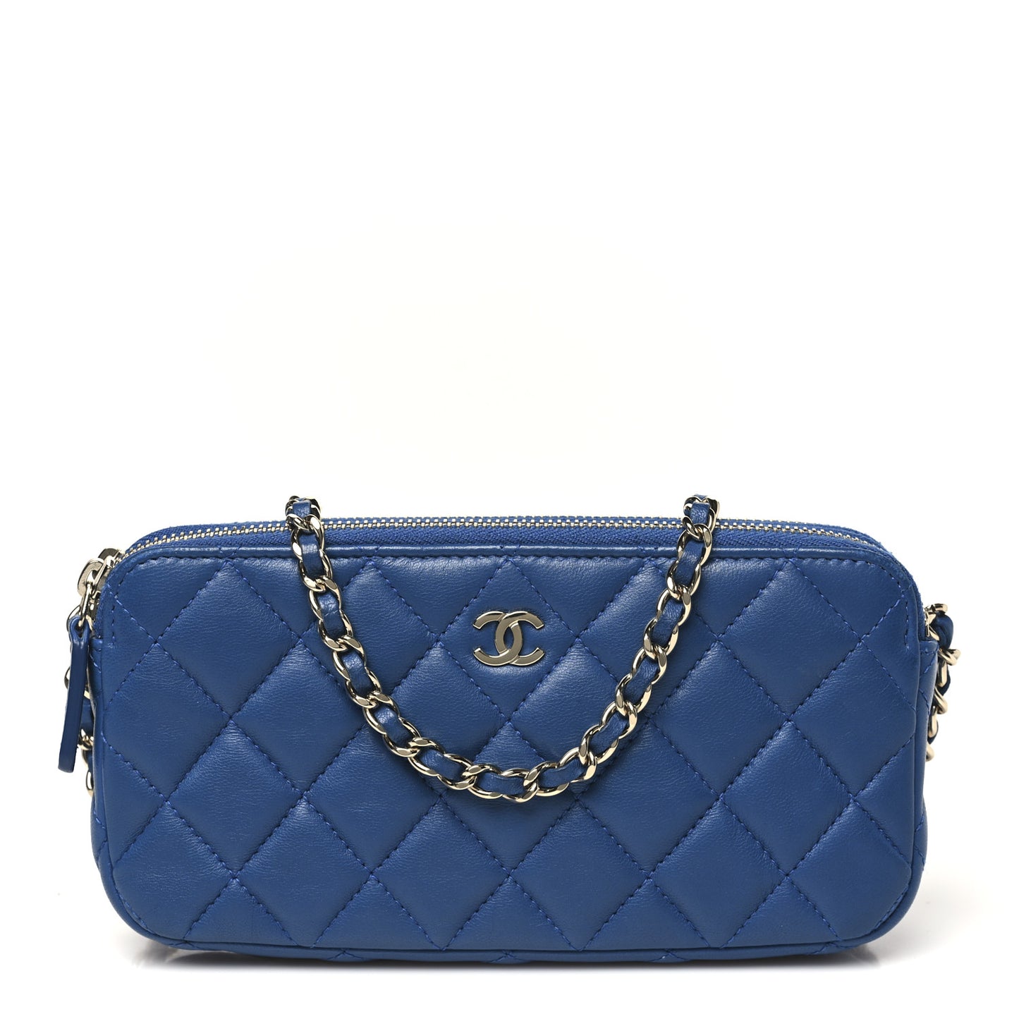Lambskin Quilted Small Clutch With Chain Blue