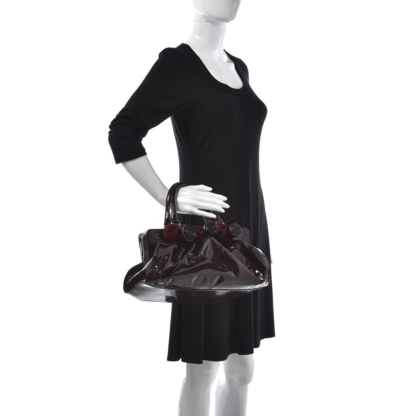 Patent Rose Top Handle Bag Burgundy