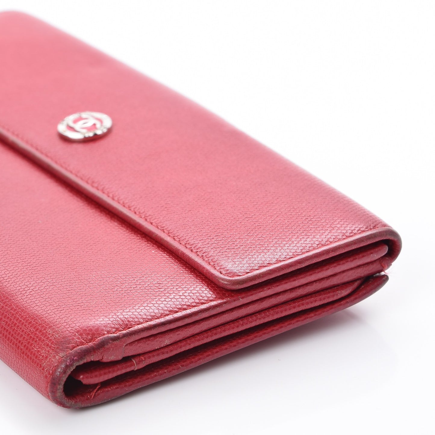 Grained Calfskin CC Long Wallet Red