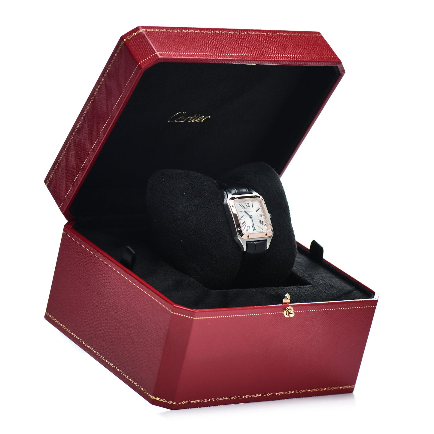 Stainless Steel 18K Pink Gold Alligator 27.5mm Santos Dumont Quartz Watch