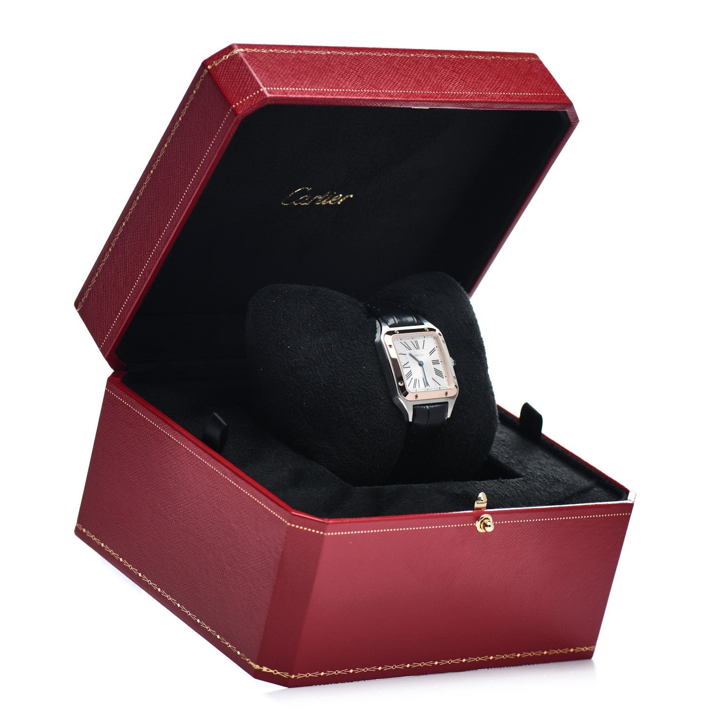 Cartier Stainless Steel 18K Pink Gold Alligator 27.5mm Santos Dumont Quartz Watch 5 of 5