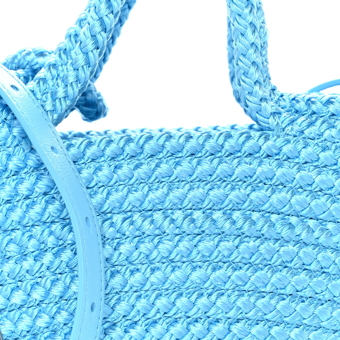 Nylon Lambskin Woven Mini Ibiza Basket With Strap Azur White