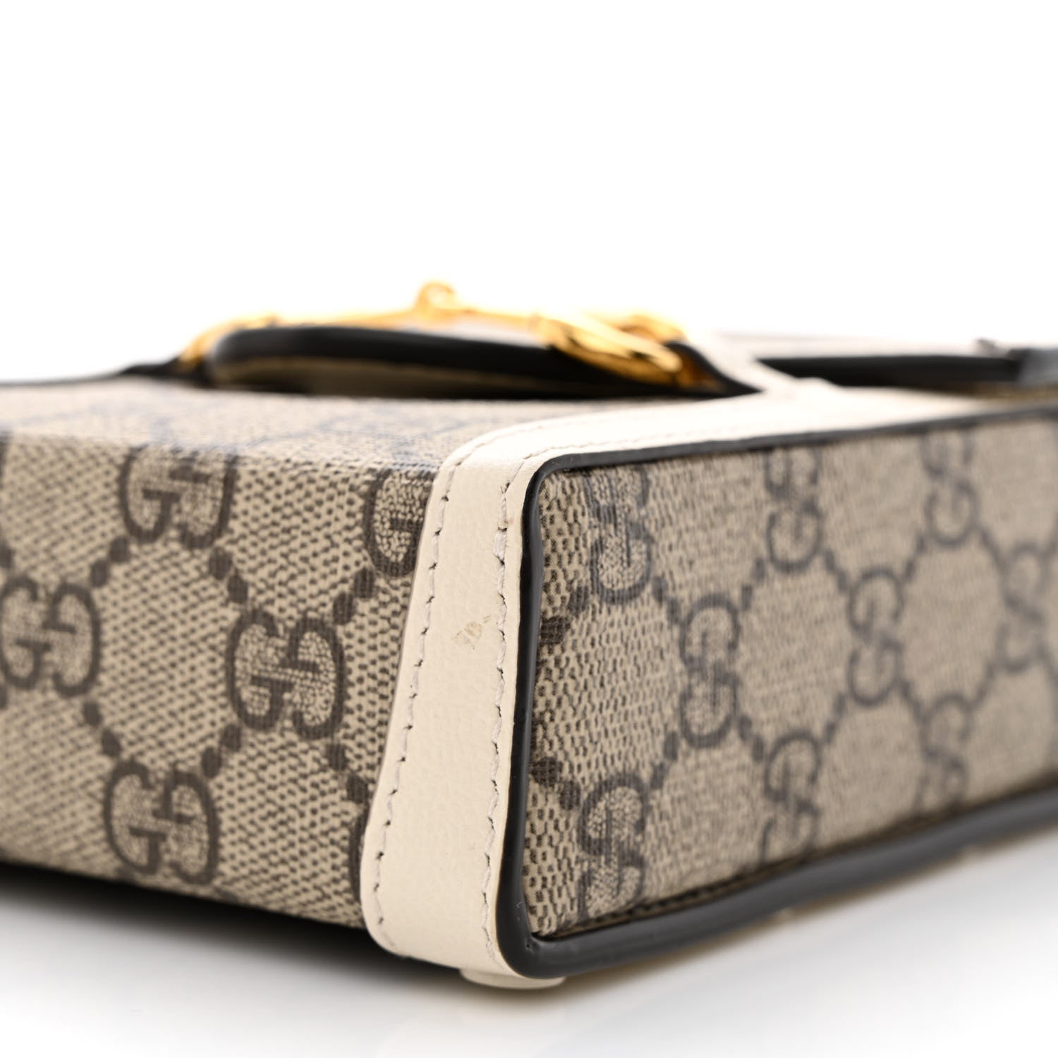 Gucci GG Supreme Monogram Azalea Calfskin Mini Horsebit 1955 Crossbody Bag Beige Ebony Mystic White 10 of 12