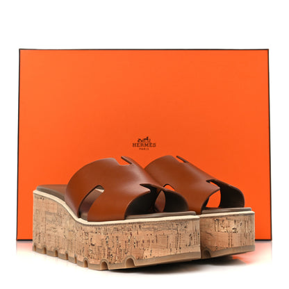 Hermes Calfskin Cork Eze 30 Sandals 37 Marron Glaise 9 of 9