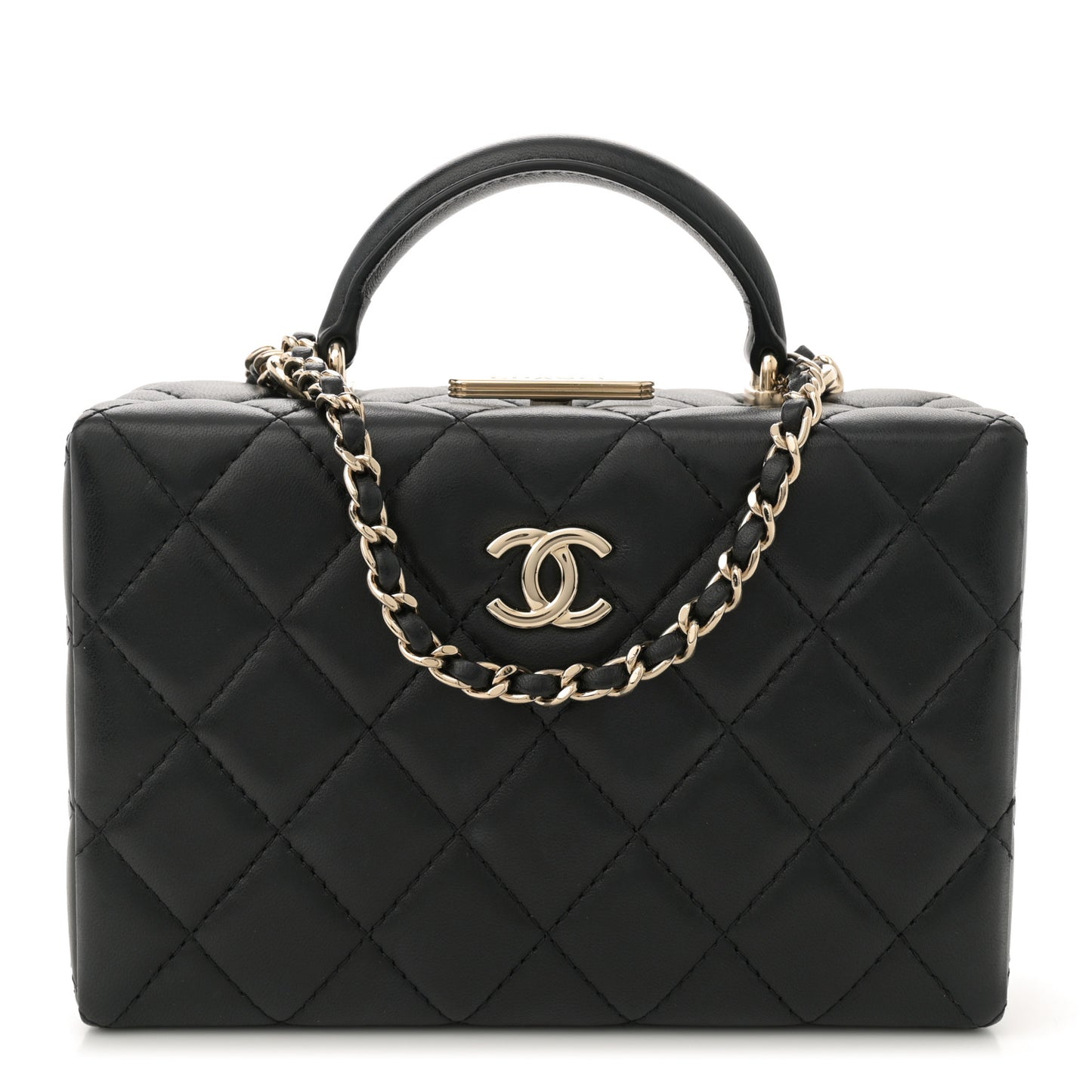 Lambskin Quilted Small CC Top Handle Box Bag Black