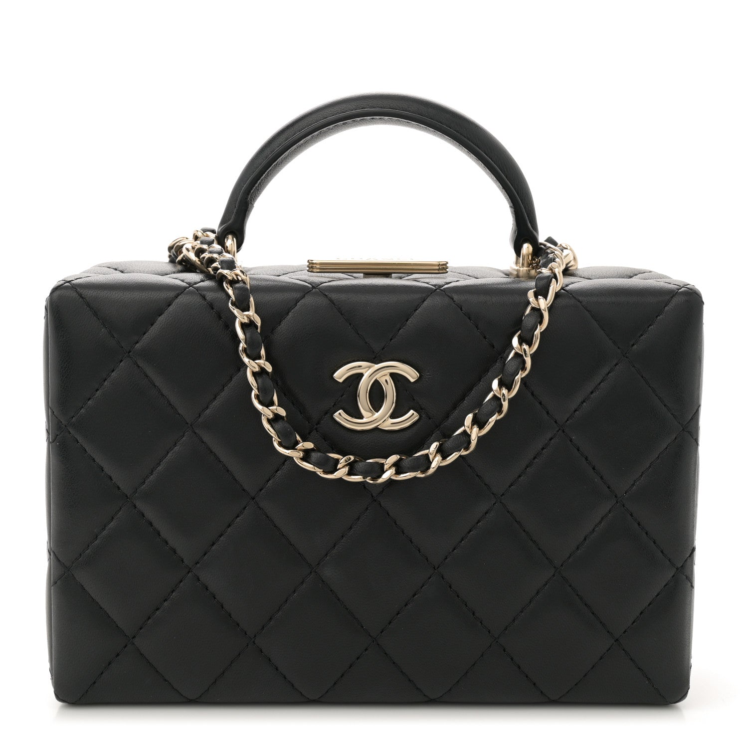 Chanel Lambskin Quilted Small CC Top Handle Box Bag Black 1 of 12