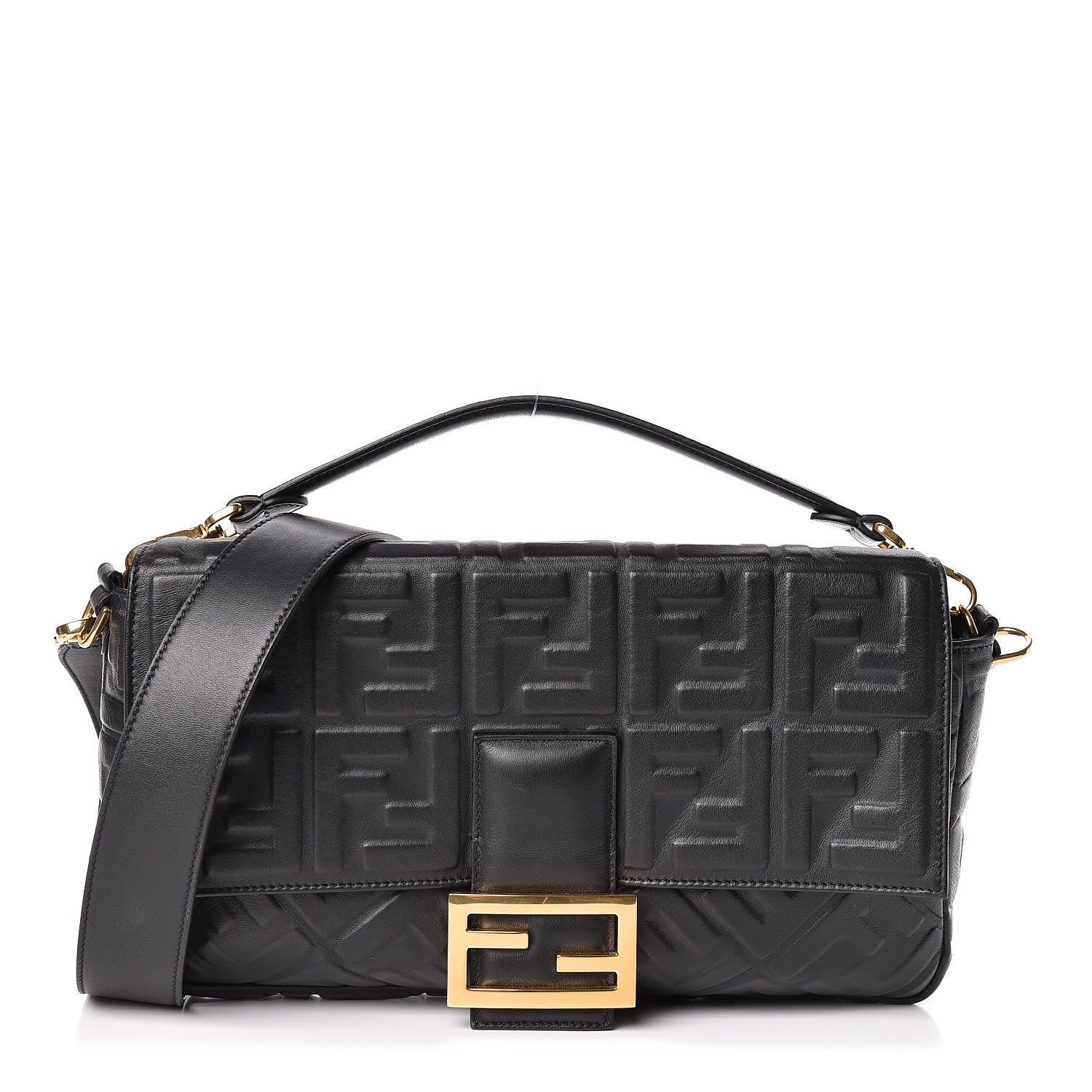 Fendi Nappa FF 1974 Embossed Large Baguette Black 1 of 10