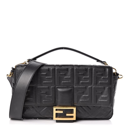 Fendi Nappa FF 1974 Embossed Large Baguette Black 1 of 10