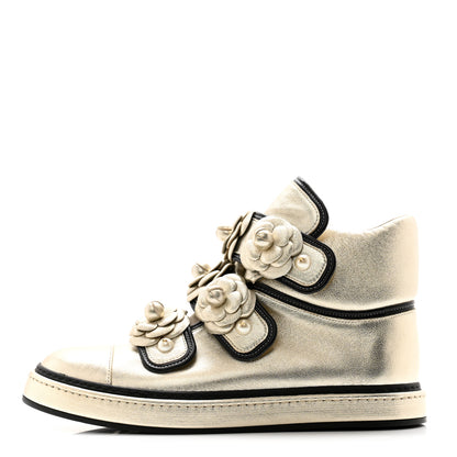 Chanel Metallic Lambskin Camellia High Top Sneakers 41 Gold 1 of 11