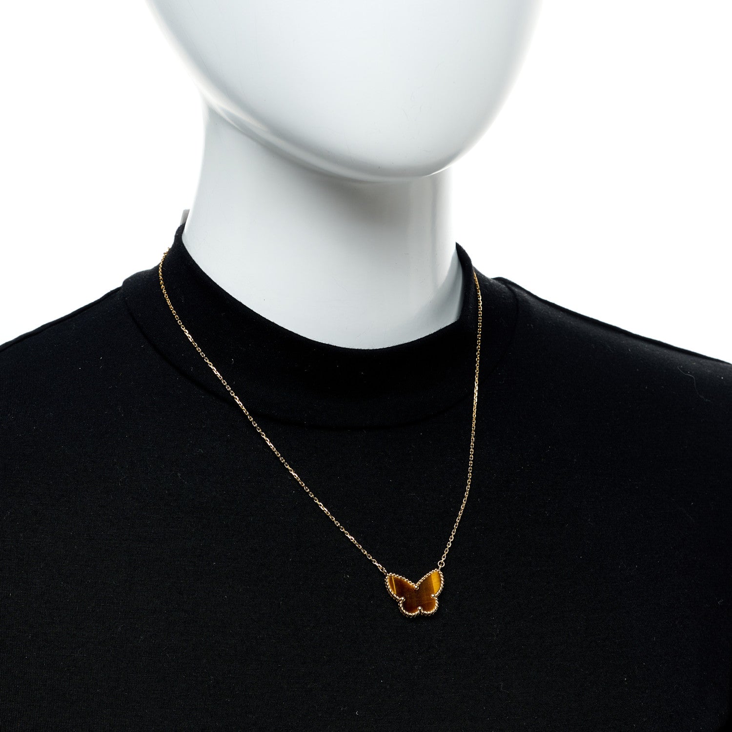 Van Cleef & Arpels 18K Yellow Gold Tiger Eye Lucky Alhambra Butterfly Pendant Necklace 2 of 5