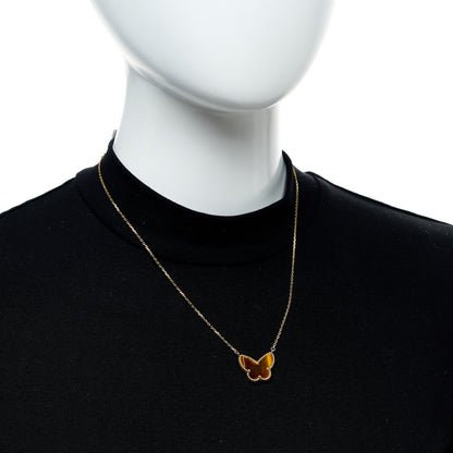Van Cleef & Arpels 18K Yellow Gold Tiger Eye Lucky Alhambra Butterfly Pendant Necklace 2 of 5