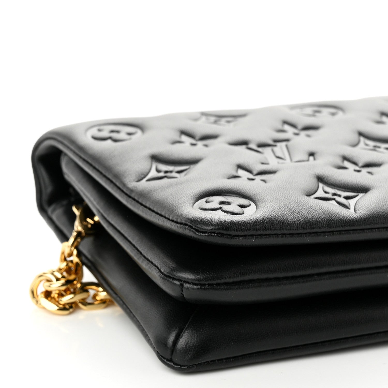 Louis Vuitton Lambskin Embossed Monogram Pochette Coussin Black 8 of 9