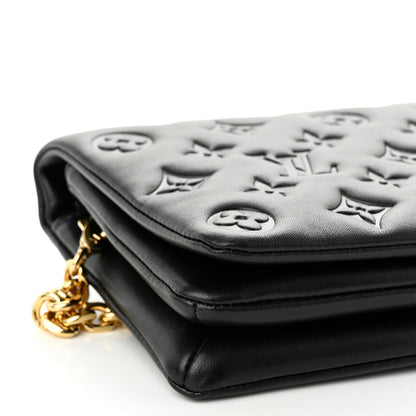 Louis Vuitton Lambskin Embossed Monogram Pochette Coussin Black 8 of 9