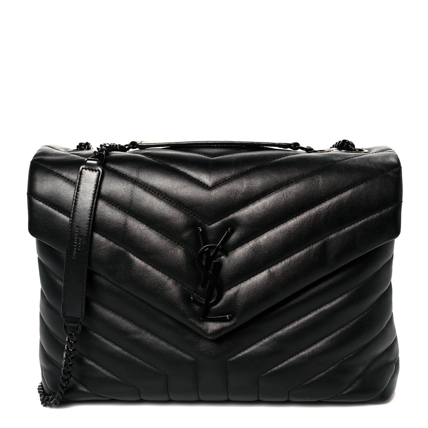 Calfskin Y Quilted Monogram Monochrome Medium Loulou Chain Satchel Black Black
