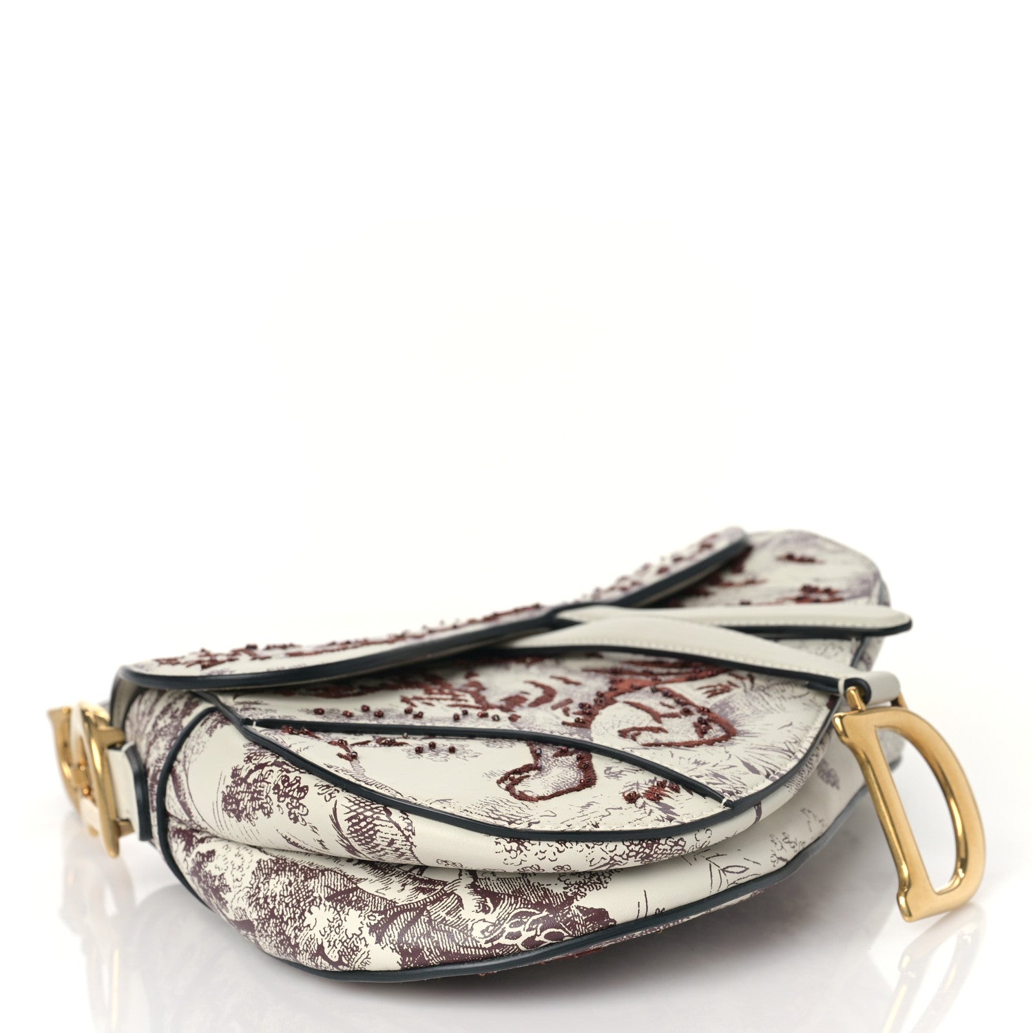 Christian Dior Calfskin Embroidered Toile de Jouy Saddle Bag Burgundy 3 of 7