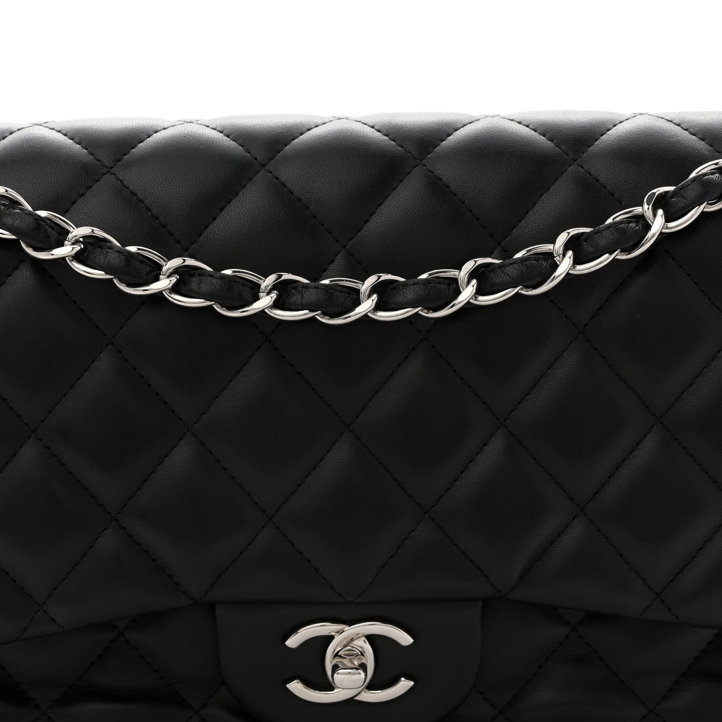 Lambskin Quilted Jumbo Double Flap Black