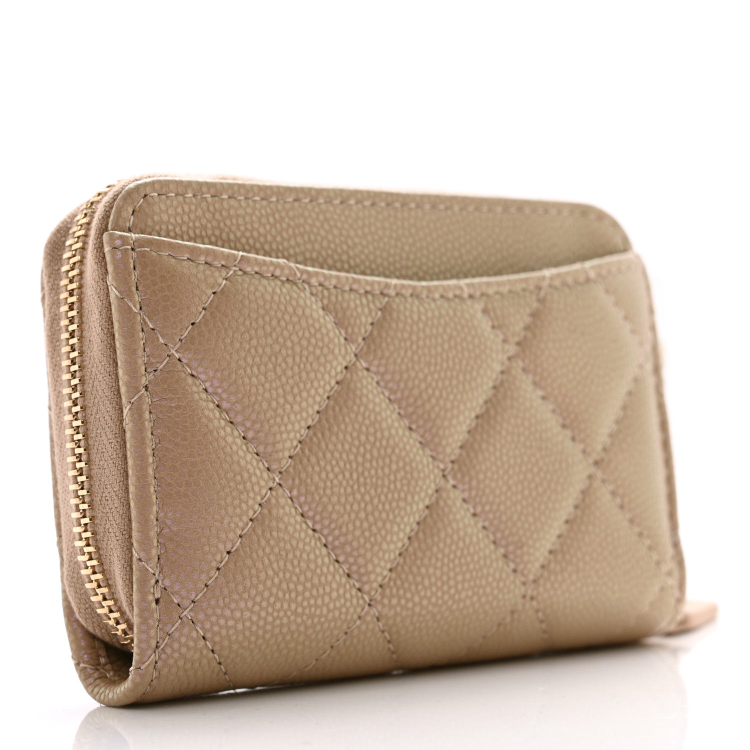 Chanel Iridescent Caviar Quilted Zip Around Coin Purse Beige 3 of 8