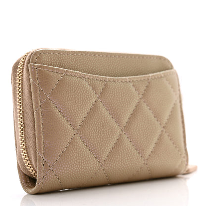 Chanel Iridescent Caviar Quilted Zip Around Coin Purse Beige 3 of 8