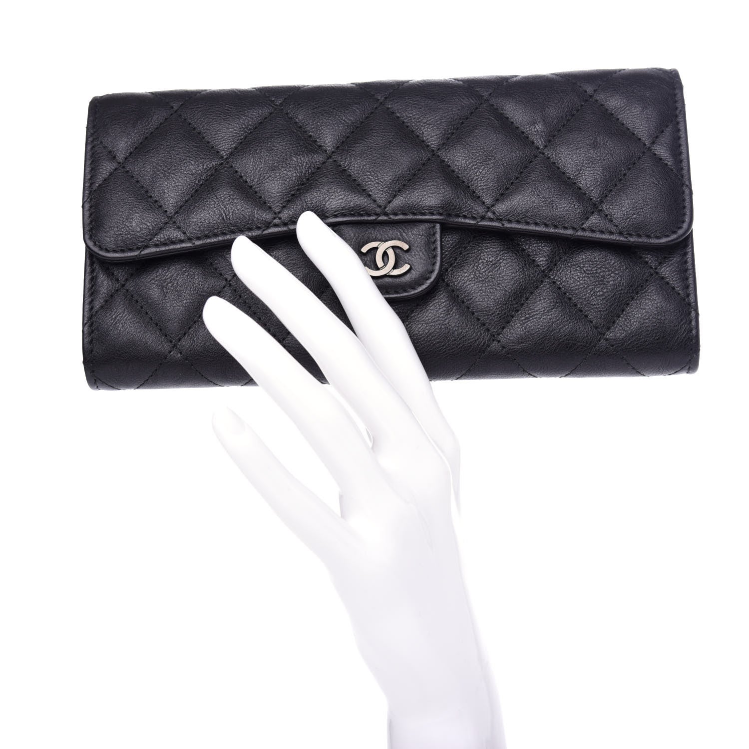 Chanel Crumpled Calfskin Quilted Large Flap Wallet So Black 2 of 8