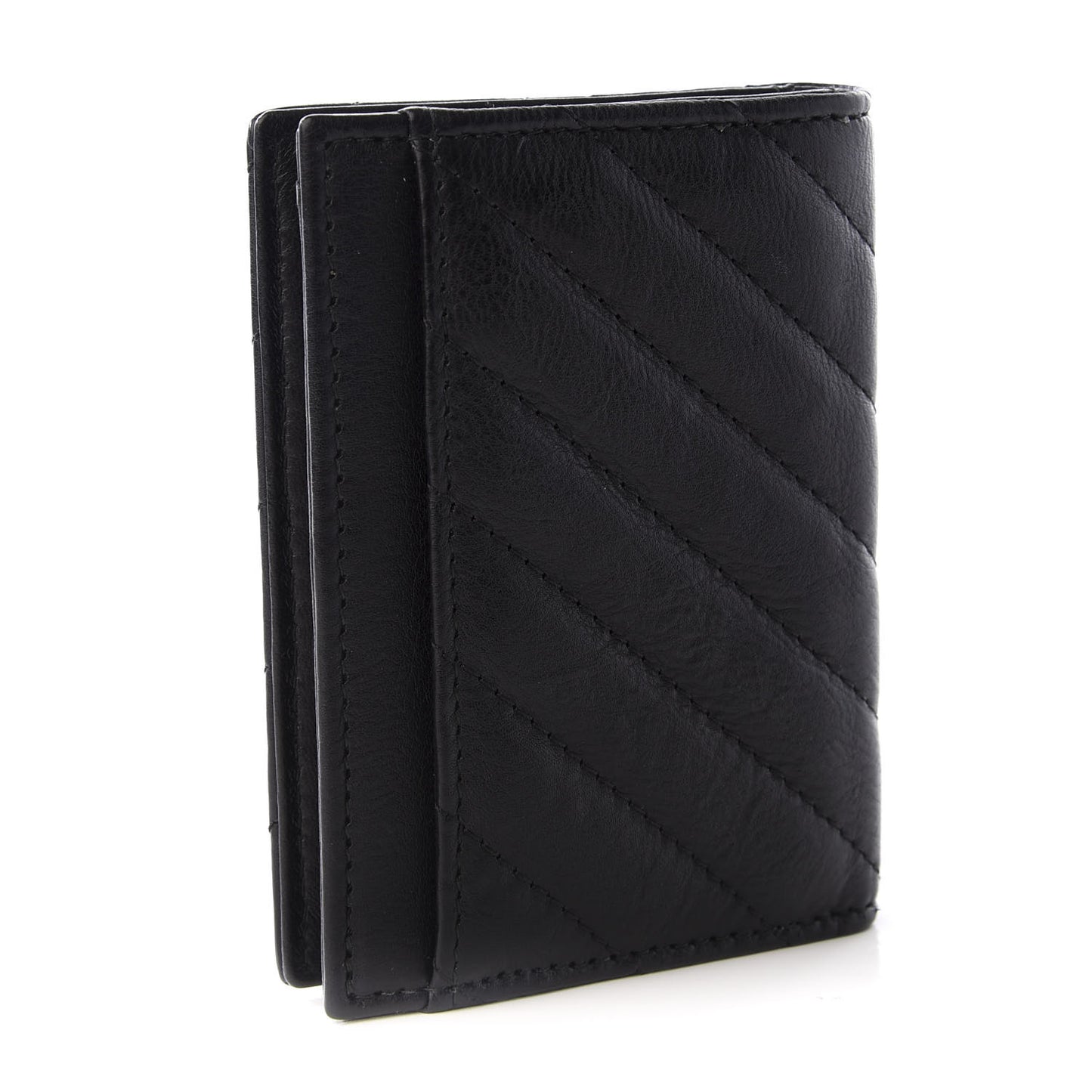 Sheepskin Chevron Card Holder Wallet Black