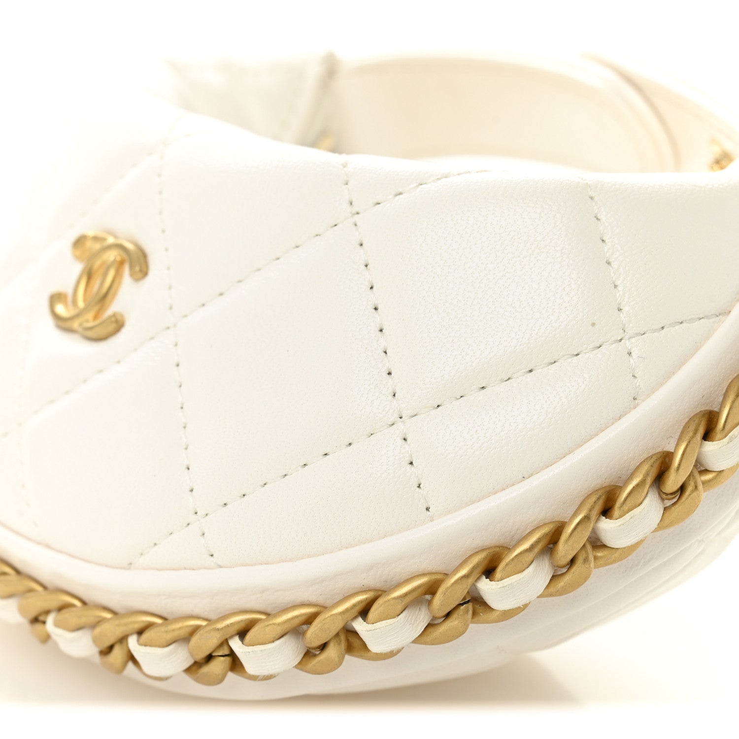 Chanel Shiny Crumpled Lambskin Quilted Chain Around Mini Pouch White 10 of 11