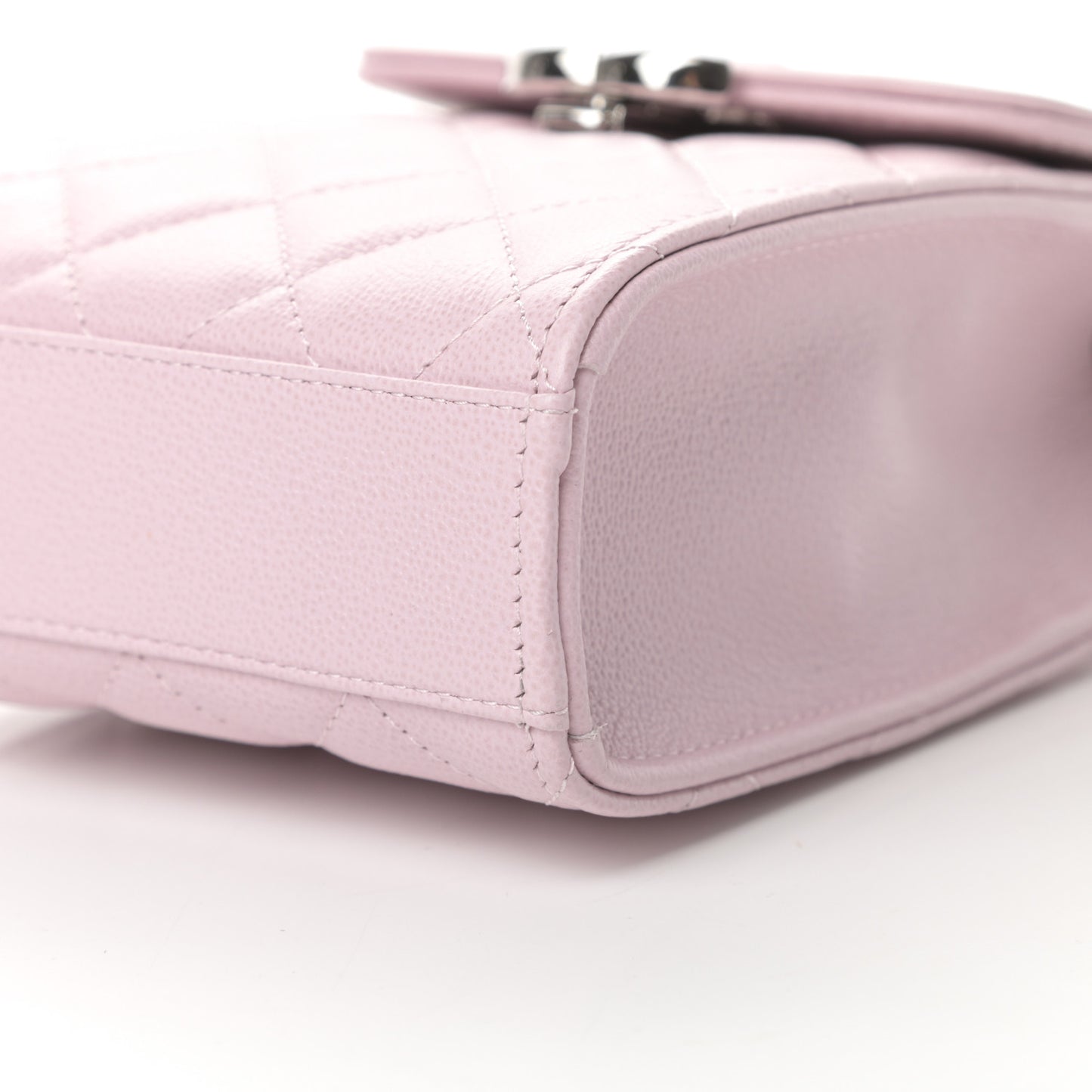 Grained Calfskin Quilted CC Box Clutch With Chain Rose