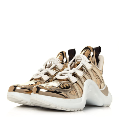Louis Vuitton Metallic Calfskin Technical Nylon LV Archlight Sneakers 36 Gold White 3 of 8
