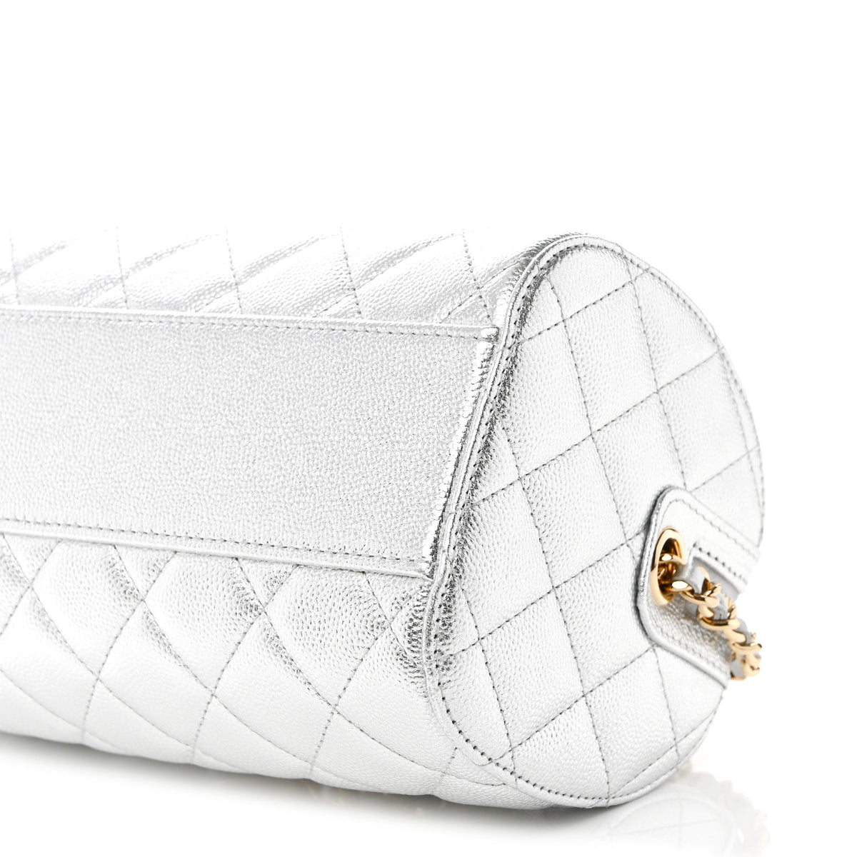 Chanel Metallic Caviar Quilted Barrel Clutch With Chain Silver 10 of 10