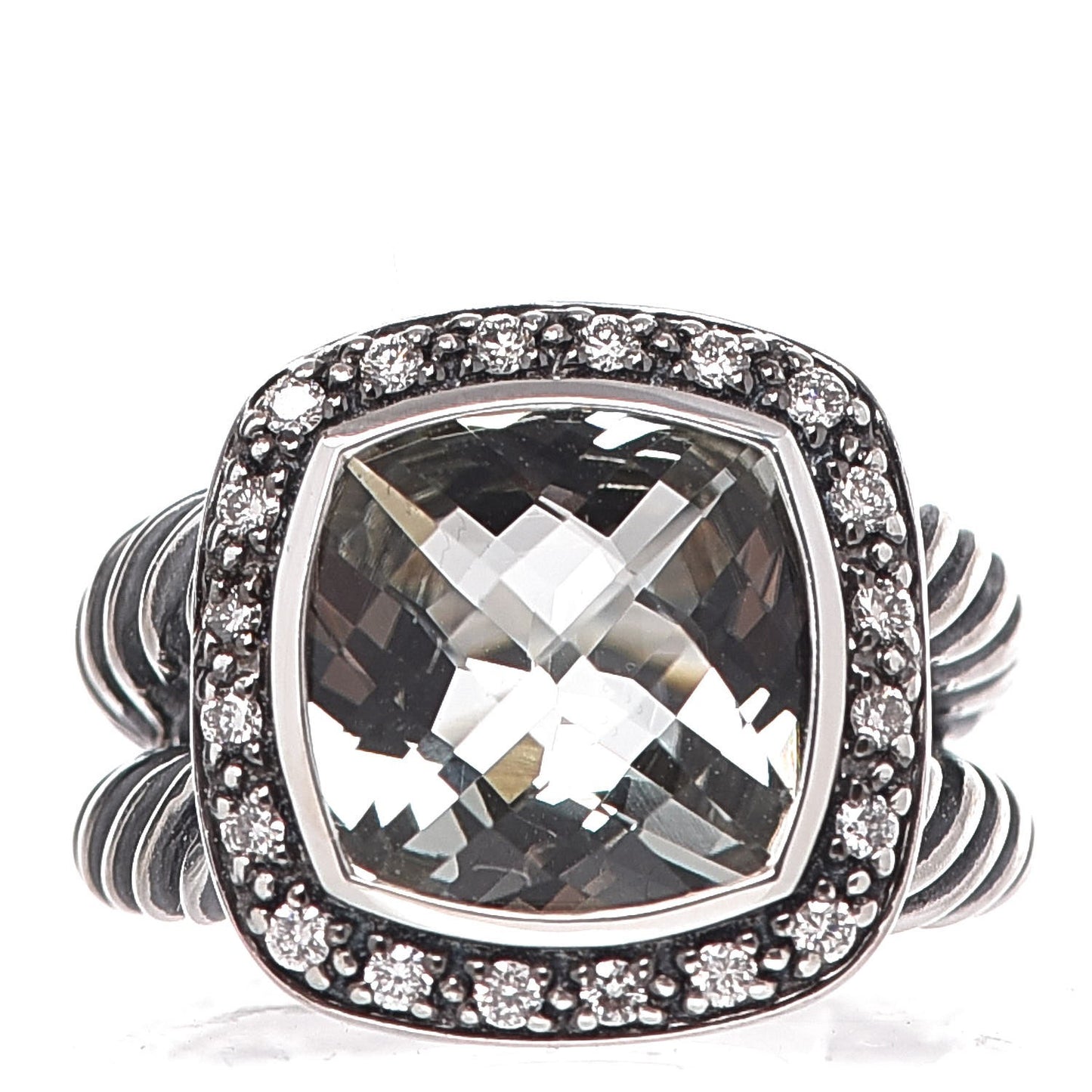 Sterling Silver Diamond Prasiolite 11mm Albion Ring 52 6