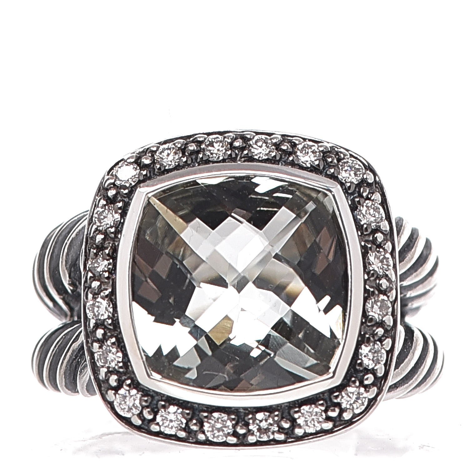 David Yurman Sterling Silver Diamond Prasiolite 11mm Albion Ring 52 6 1 of 7