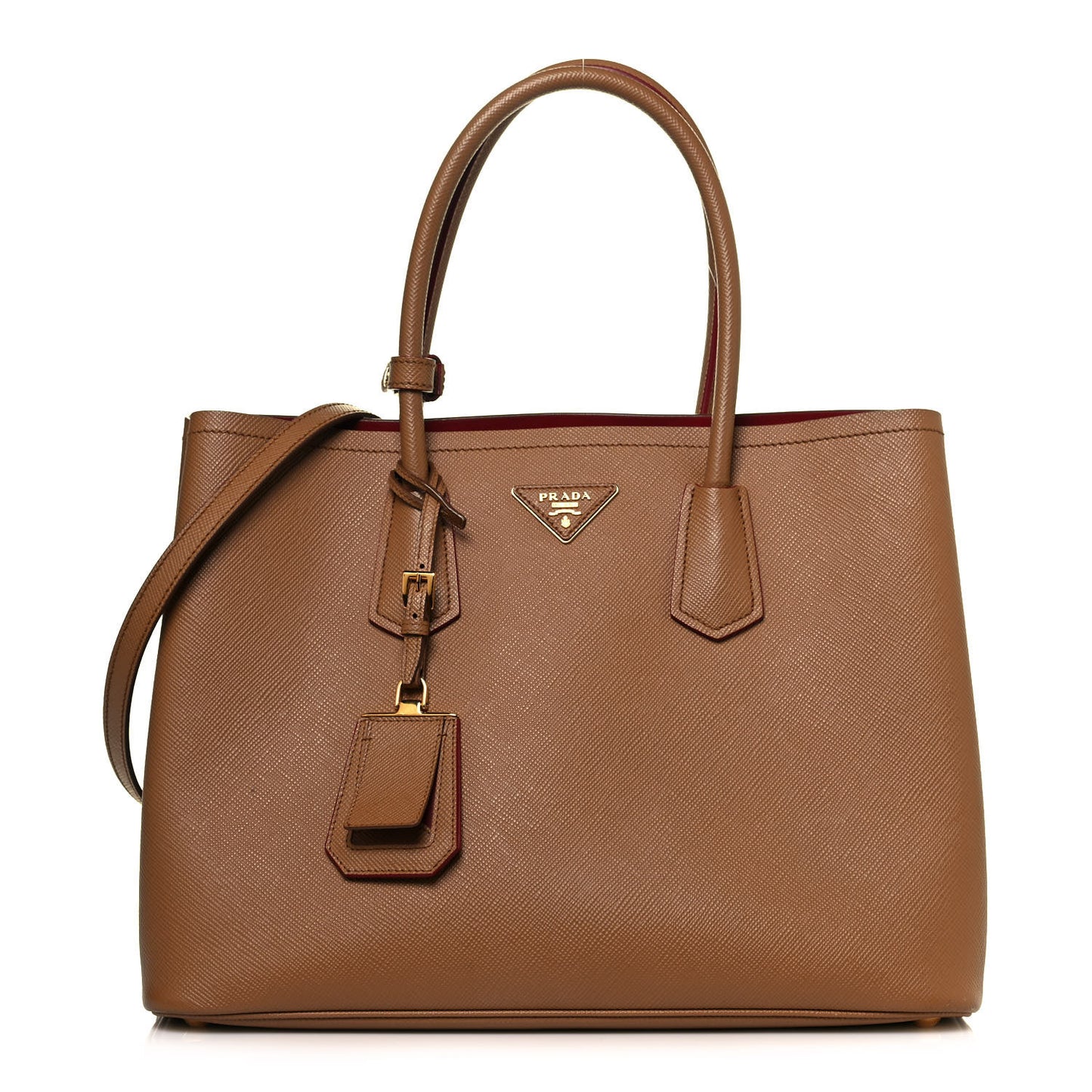 Saffiano Cuir Small Double Bag Caramel Fuoco