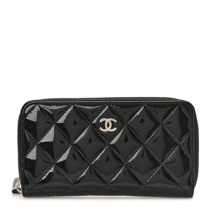 Chanel Patent Quilted Small Zip Around Wallet Black 1 of 10