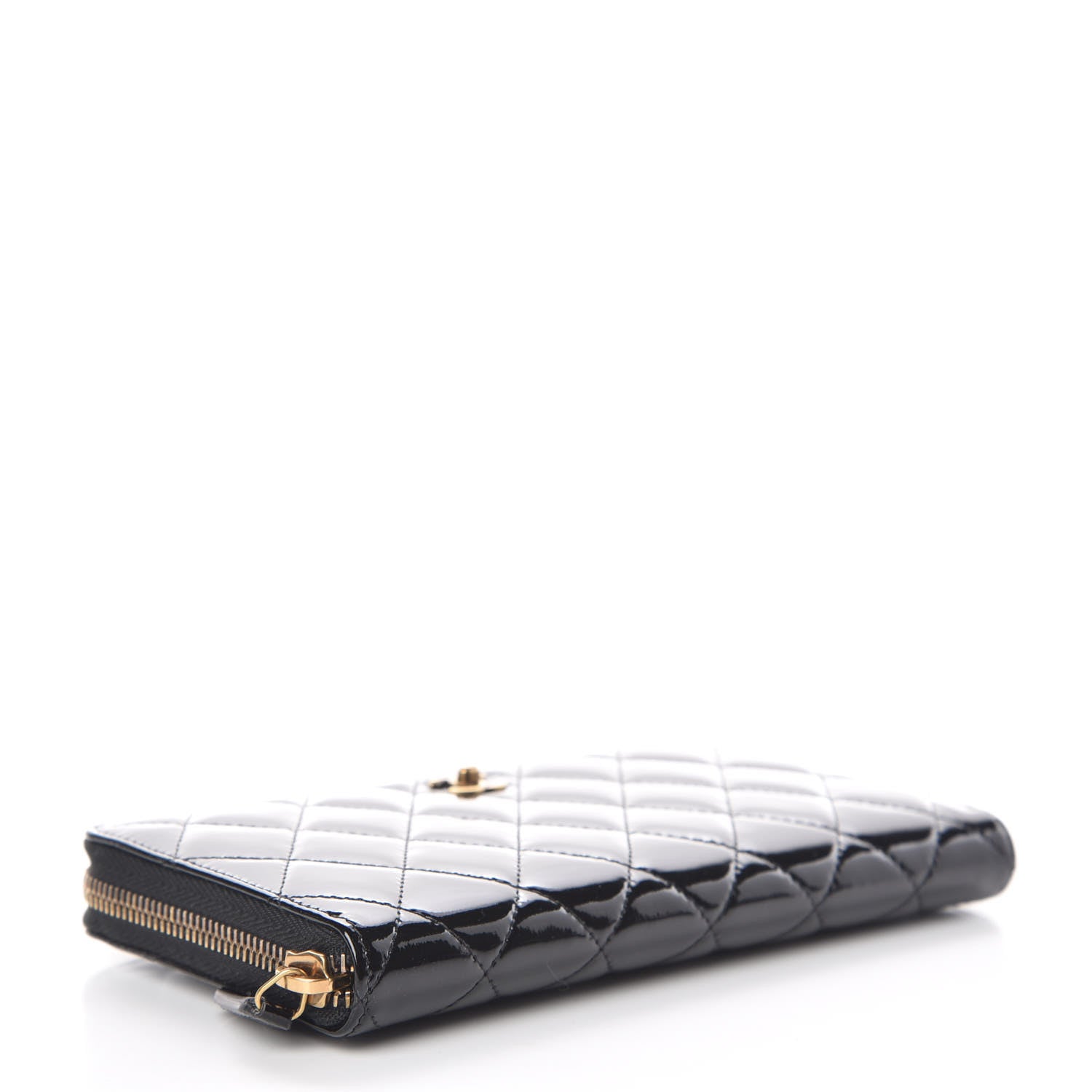 Chanel Patent Quilted Large Gusset Zip Around Wallet Black 4 of 11