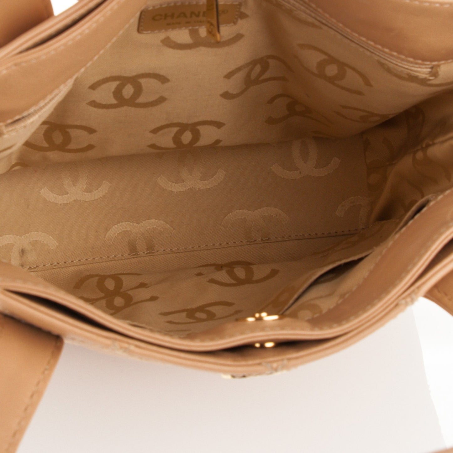 Calfskin Stitch Small Surpique Tote Beige