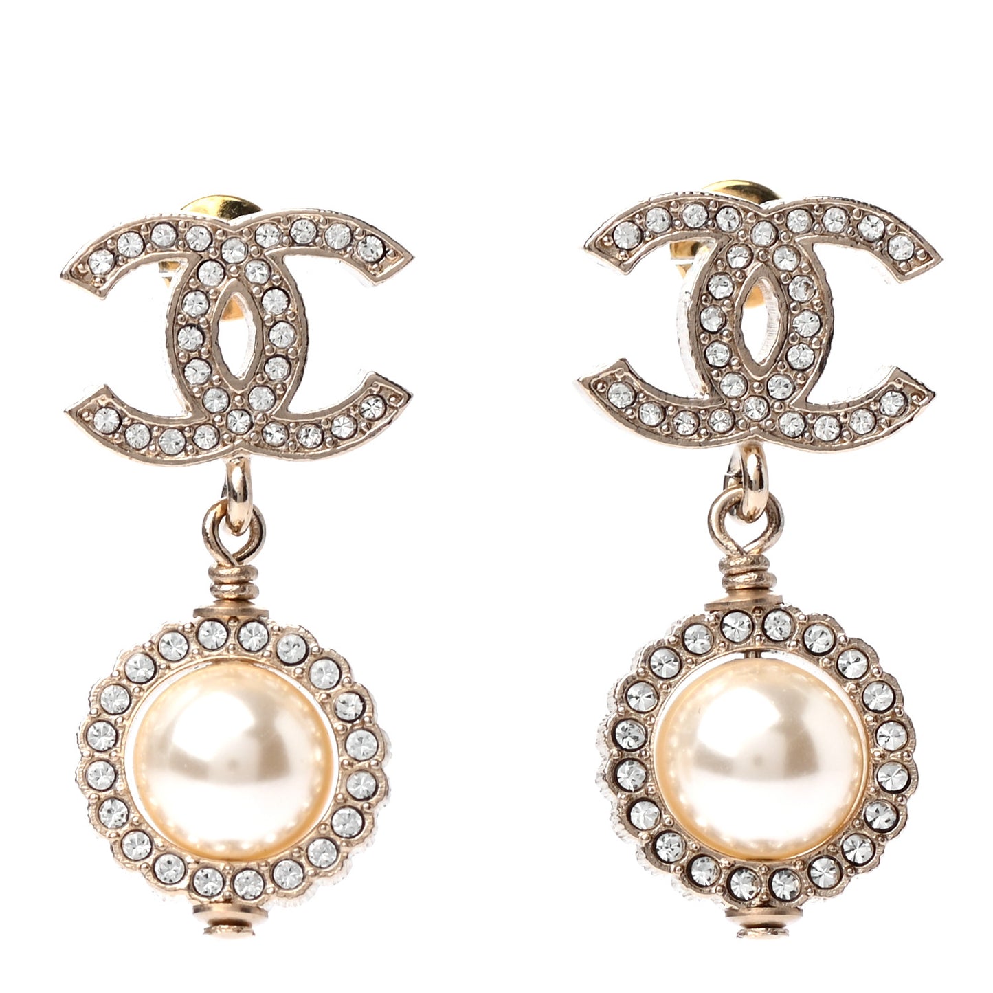 Crystal Pearl CC Lace Camellia Earrings Gold