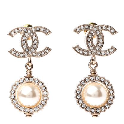 Chanel Crystal Pearl CC Lace Camellia Earrings Gold 1 of 4
